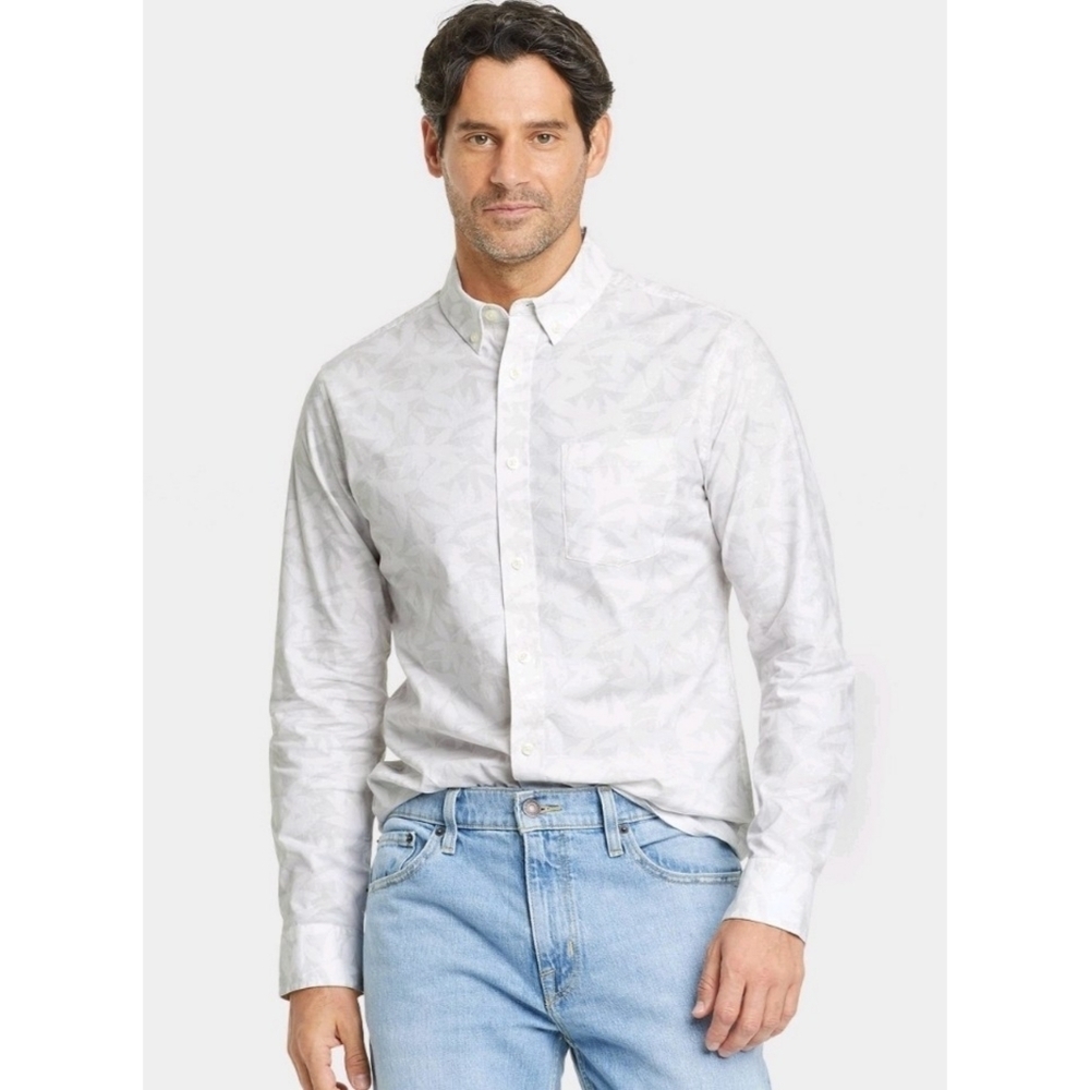 Goodfellow & Co Printed Slim fit Long sleeve Button down shirt Off White  Size M
